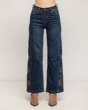 Jeans de tiro alto con bordado de flores en los laterales - Tantra Spain