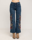 Jeans de tiro alto con bordados de flores en los laterales y en el bolsillo trasero - Tantra Spain