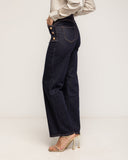 Jeans rectos de tiro alto con bolsillos frontales y detalle de botones dorados - Tantra Spain