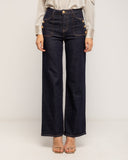 Jeans rectos de tiro alto con bolsillos frontales y detalle de botones dorados - Tantra Spain