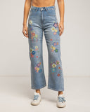 Jeans rectos de tiro alto con flores y dibujos pintados en la parte anterior y posteriot - Tantra Spain