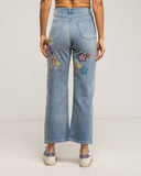 Jeans rectos de tiro alto con flores y dibujos pintados en la parte anterior y posteriot - Tantra Spain