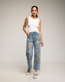 Jeans rectos de tiro alto con flores y dibujos pintados en la parte anterior y posteriot - Tantra Spain