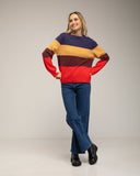 Jersey de cuello redondo con lana y franjas de colores. - Tantra Spain