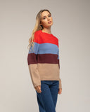 Jersey de cuello redondo con lana y franjas de colores. - Tantra Spain