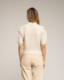 Jersey de manga corta con pajaritos bordados y frunce en el hombro (BEIGE) - Tantra Spain