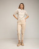 Jersey de manga corta con pajaritos bordados y frunce en el hombro (BEIGE) - Tantra Spain
