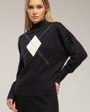 Jersey de punto con rombo y detalles de strass y cuello perkins - Tantra Spain