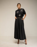 Jersey de punto de manga corta con flores de strass y lentejuelas - Tantra Spain