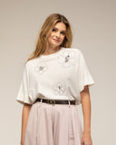 Jersey de punto de manga corta con flores de strass y lentejuelas - Tantra Spain