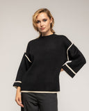 Jersey de punto fino con detalle de pespunte en negro en los laterales mangas y bajo - Tantra Spain