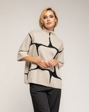 Jersey de punto fino estampado geometrico con manga francesa y detalle de boton - Tantra Spain
