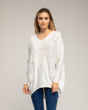 Jersey de punto oversize largo con estrellas de tela con strass cosidas - Tantra Spain