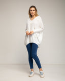 Jersey de punto oversize largo con estrellas de tela con strass cosidas - Tantra Spain