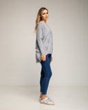 Jersey de punto oversize largo con estrellas de tela con strass cosidas (GRIS) - Tantra Spain