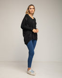 Jersey de punto oversize largo con estrellas de tela con strass cosidas (NEGRO) - Tantra Spain