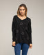 Jersey de punto oversize largo con estrellas de tela con strass cosidas (NEGRO) - Tantra Spain
