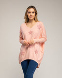 Jersey de punto oversize largo con estrellas de tela con strass cosidas (ROSA) - Tantra Spain