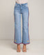 Pantalon denim corte recto con bordado lateral y flores en el bajo - Tantra Spain