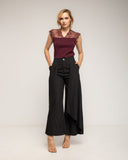 Pantalon fluido de tiro alto con sobrecapa a los lados y bolsillos laterales - Tantra Spain
