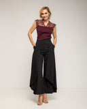 Pantalon fluido de tiro alto con sobrecapa a los lados y bolsillos laterales - Tantra Spain