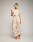 Pantalon recto con bolsillos laterales y cintura fruncida. - Tantra Spain