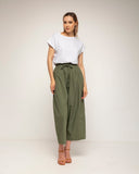 pantalon recto con bolsillos y cintura elastica (Kakhi) - Tantra Spain