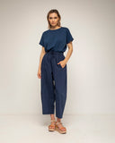 pantalon recto con bolsillos y cintura elastica (Navy) - Tantra Spain
