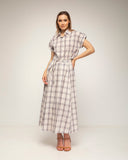 set de camisa de manga corta y falda de vuelo de cuadros (Brown) - Tantra Spain