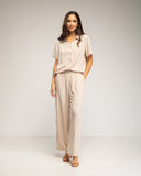 Set de camisa de manga corta y pantalon elástico con bolsillos (BEIGE) - Tantra Spain