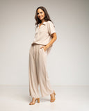 Set de camisa de manga corta y pantalon elástico con bolsillos (BEIGE) - Tantra Spain