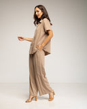 Set de camisa de manga corta y pantalon elástico con bolsillos (CAMEL) - Tantra Spain