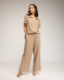 Set de camisa de manga corta y pantalon elástico con bolsillos (CAMEL) - Tantra Spain