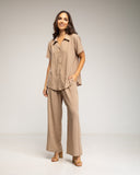 Set de camisa de manga corta y pantalon elástico con bolsillos (CAMEL) - Tantra Spain