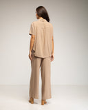 Set de camisa de manga corta y pantalon elástico con bolsillos (CAMEL) - Tantra Spain