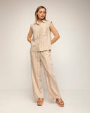 set de camisa pantalon cintura elastica textura de rayas (Beige) - Tantra Spain