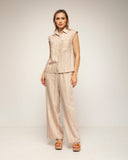 set de camisa pantalon cintura elastica textura de rayas (Beige) - Tantra Spain