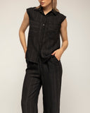 set de camisa pantalon cintura elastica textura de rayas (Black) - Tantra Spain
