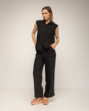set de camisa pantalon cintura elastica textura de rayas (Black) - Tantra Spain
