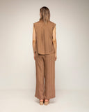 set de camisa pantalon cintura elastica textura de rayas (Brown) - Tantra Spain