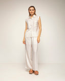 set de camisa pantalon cintura elastica textura de rayas (Ecru) - Tantra Spain