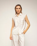 set de camisa pantalon cintura elastica textura de rayas (Ecru) - Tantra Spain