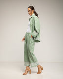 Set de Camisa y pantalon bordado, con cintuta elástica y bolsillos (VERDE) - Tantra Spain