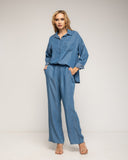 Set de pantalón de tencel con cintura elástica en la parte de atrás y camisa con bolsillo - Tantra Spain