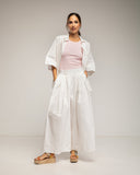 Set de pantalon y camisa oversize, con cintura elastica y pliegue en la espalda y bolsillo (BLANCO) - Tantra Spain