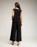 Set de top sin mangas con lazada y pantalon con elástico (BLACK) - Tantra Spain