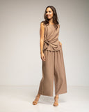 Set de top sin mangas con lazada y pantalon con elástico (BROWN) - Tantra Spain