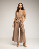 Set de top sin mangas con lazada y pantalon con elástico (BROWN) - Tantra Spain