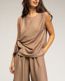 Set de top sin mangas con lazada y pantalon con elástico (BROWN) - Tantra Spain