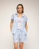 short de rayas con bordado (Blue) - Tantra Spain